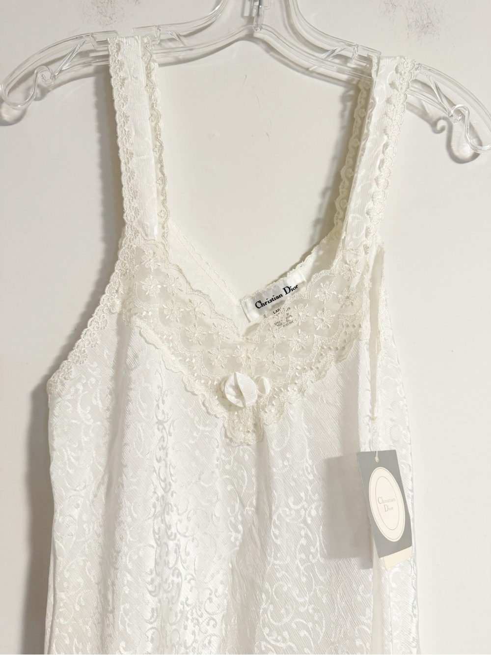Vintage Christian Dior White Lace Trim Maxi Nightgown Dress L NWT Bloomingdales - Picture 3 of 9